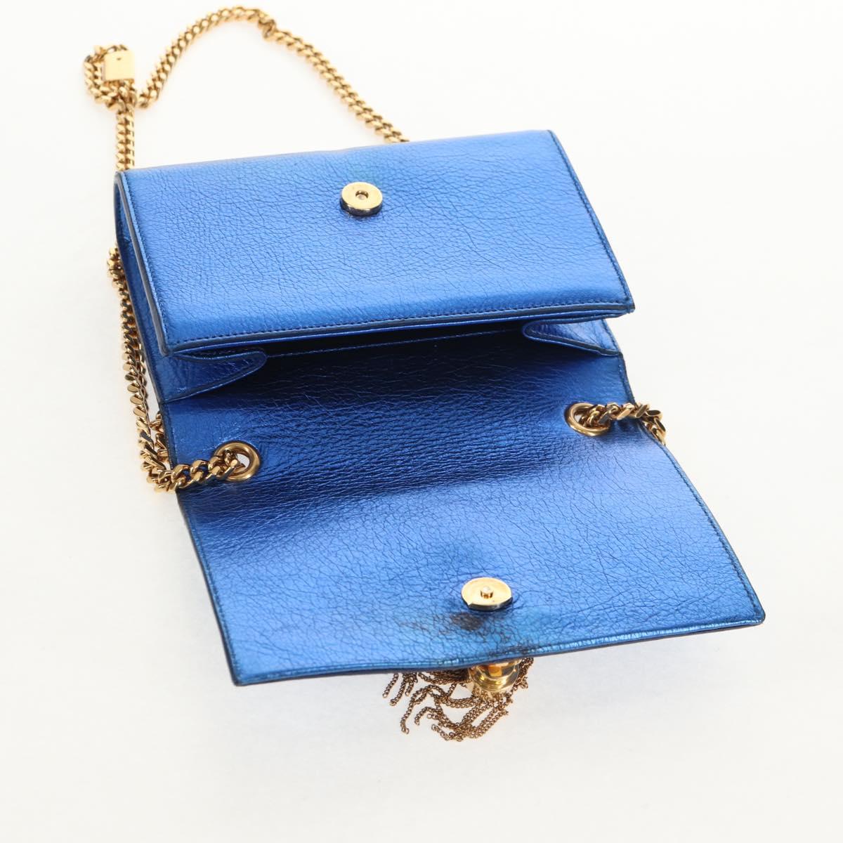SAINT LAURENT Chain Kate Small Shoulder Bag Leather Blue Gold Auth 144825AV