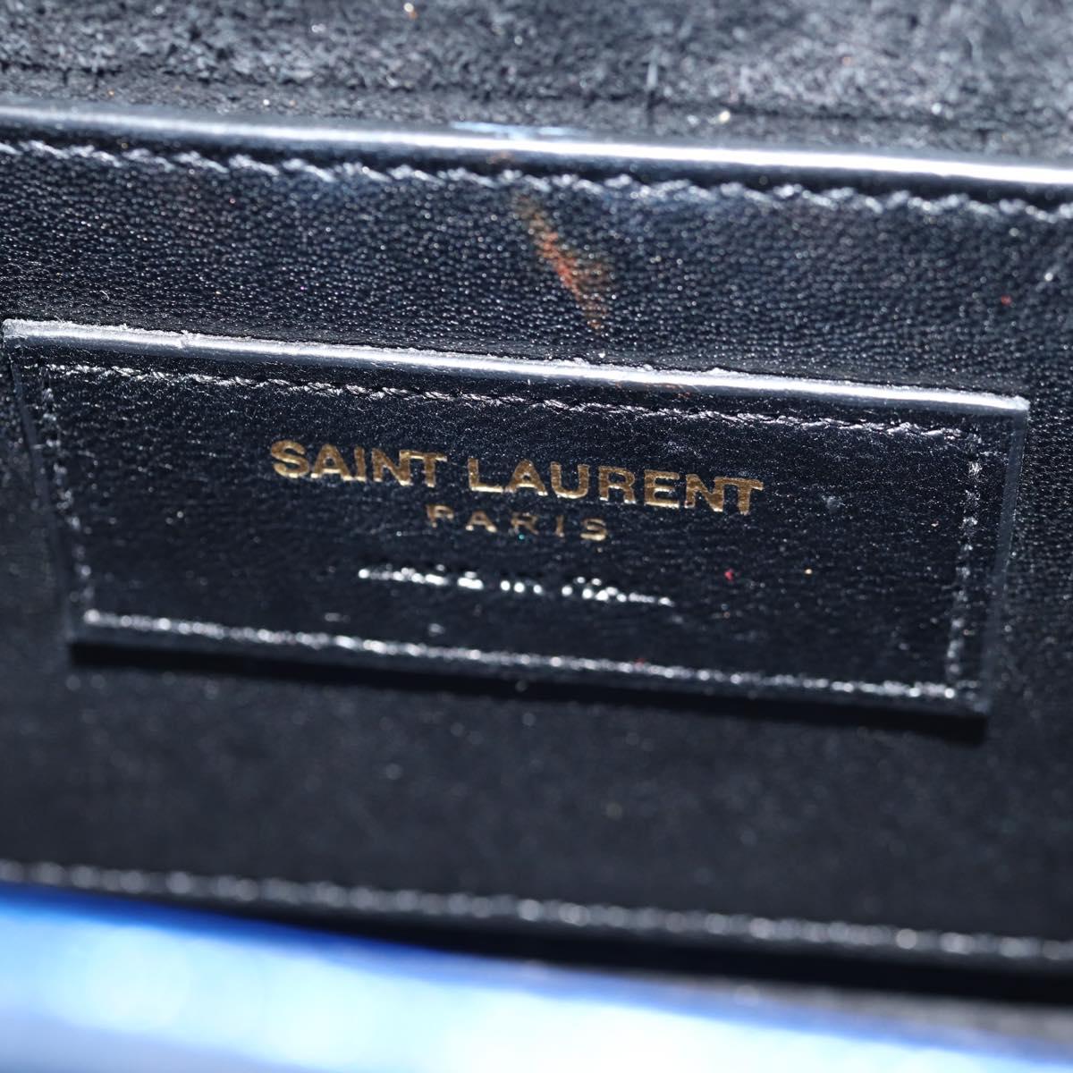 SAINT LAURENT Chain Kate Small Shoulder Bag Leather Blue Gold Auth 144825AV