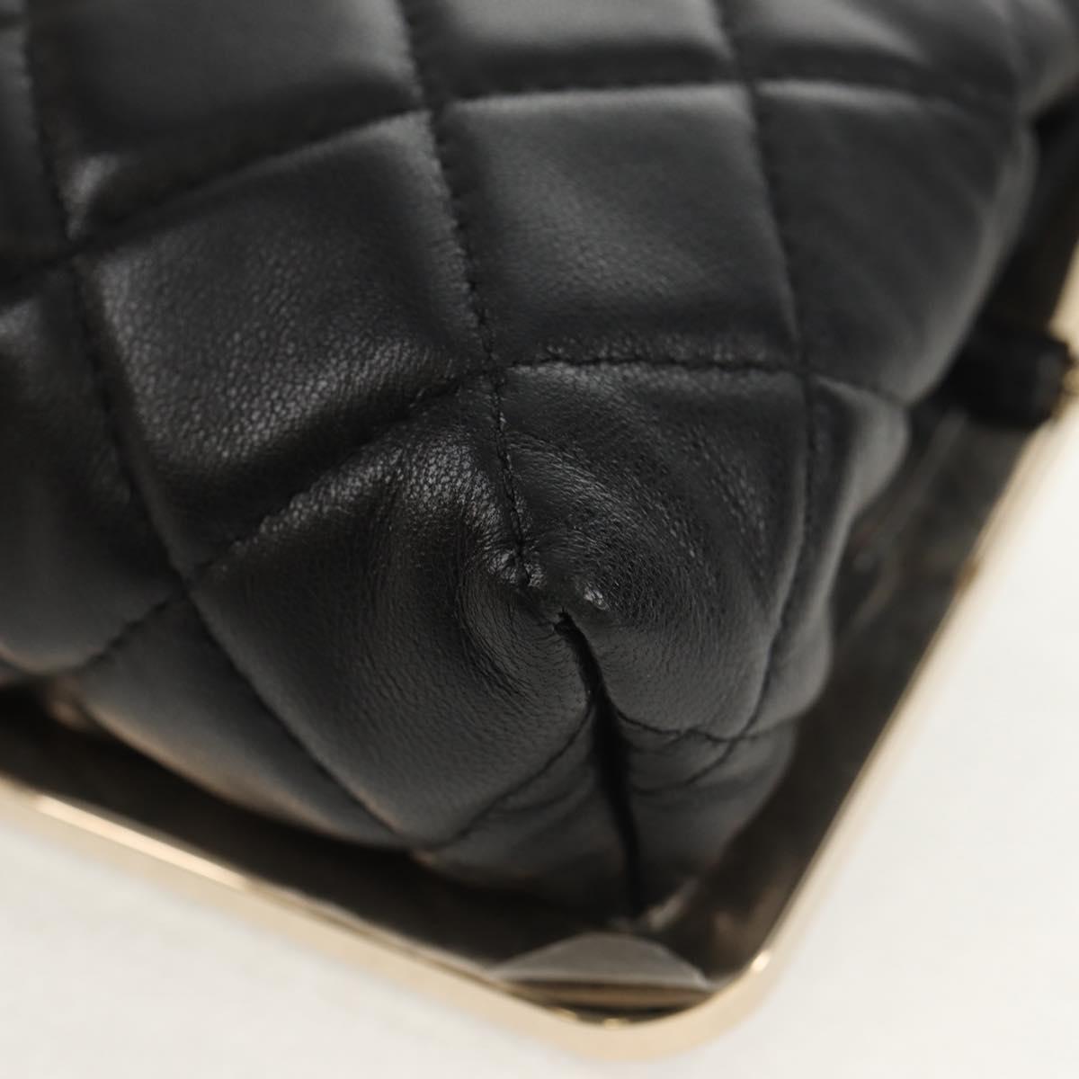 CHANEL Matelasse Chain Shoulder Bag Lamb Skin Black Gold CC Auth 144829AM