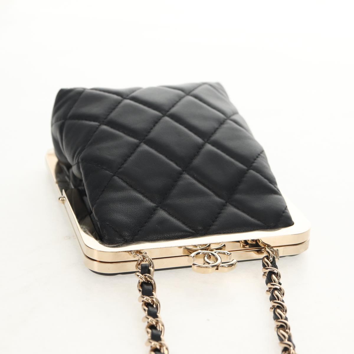 CHANEL Matelasse Chain Shoulder Bag Lamb Skin Black Gold CC Auth 144829AM