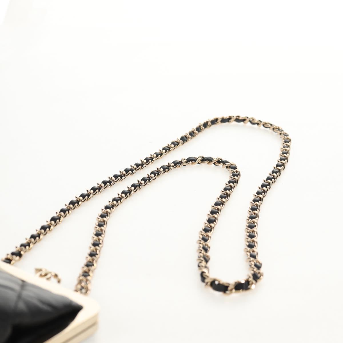 CHANEL Matelasse Chain Shoulder Bag Lamb Skin Black Gold CC Auth 144829AM