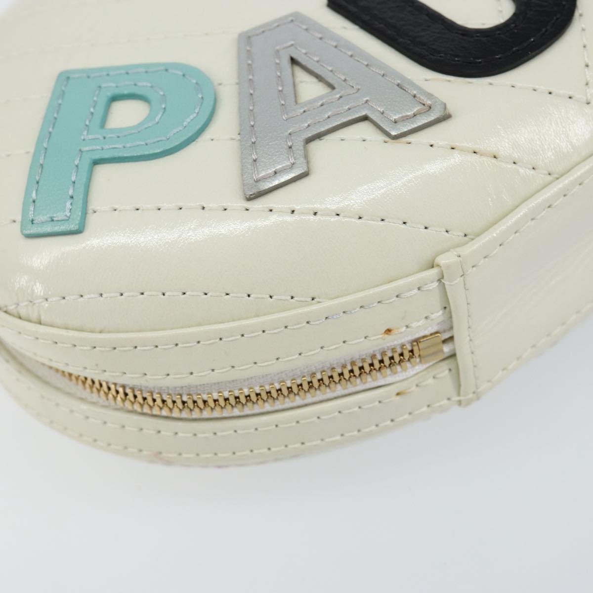 CHANEL V Stitch Chain Shoulder Bag Leather White Gold CC Auth 144830AV