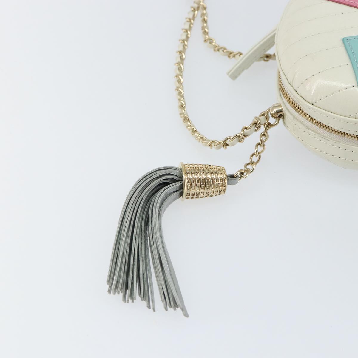 CHANEL V Stitch Chain Shoulder Bag Leather White Gold CC Auth 144830AV