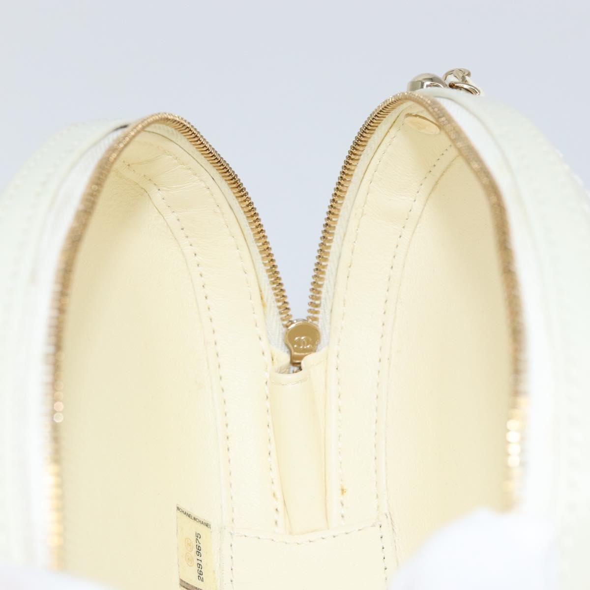 CHANEL V Stitch Chain Shoulder Bag Leather White Gold CC Auth 144830AV