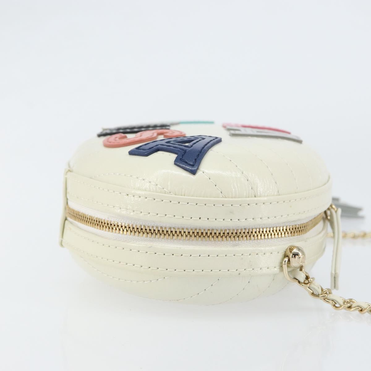 CHANEL V Stitch Chain Shoulder Bag Leather White Gold CC Auth 144830AV