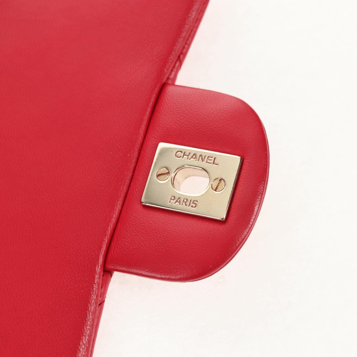 CHANEL Matelasse 17 Chain Shoulder Bag Lamb Skin Red Gold CC Auth 144831SAM