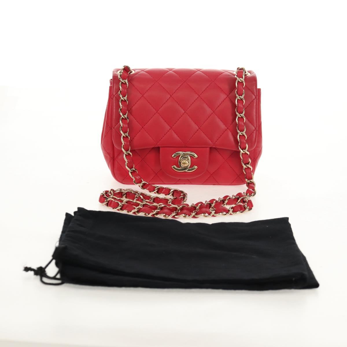CHANEL Matelasse 17 Chain Shoulder Bag Lamb Skin Red Gold CC Auth 144831SAM