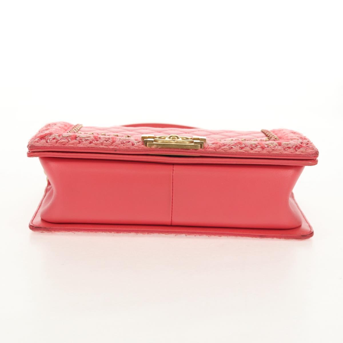 CHANEL Chain Matelasse Boy Chanel Bag Lamb Skin Pink Gold CC Auth 144832AM