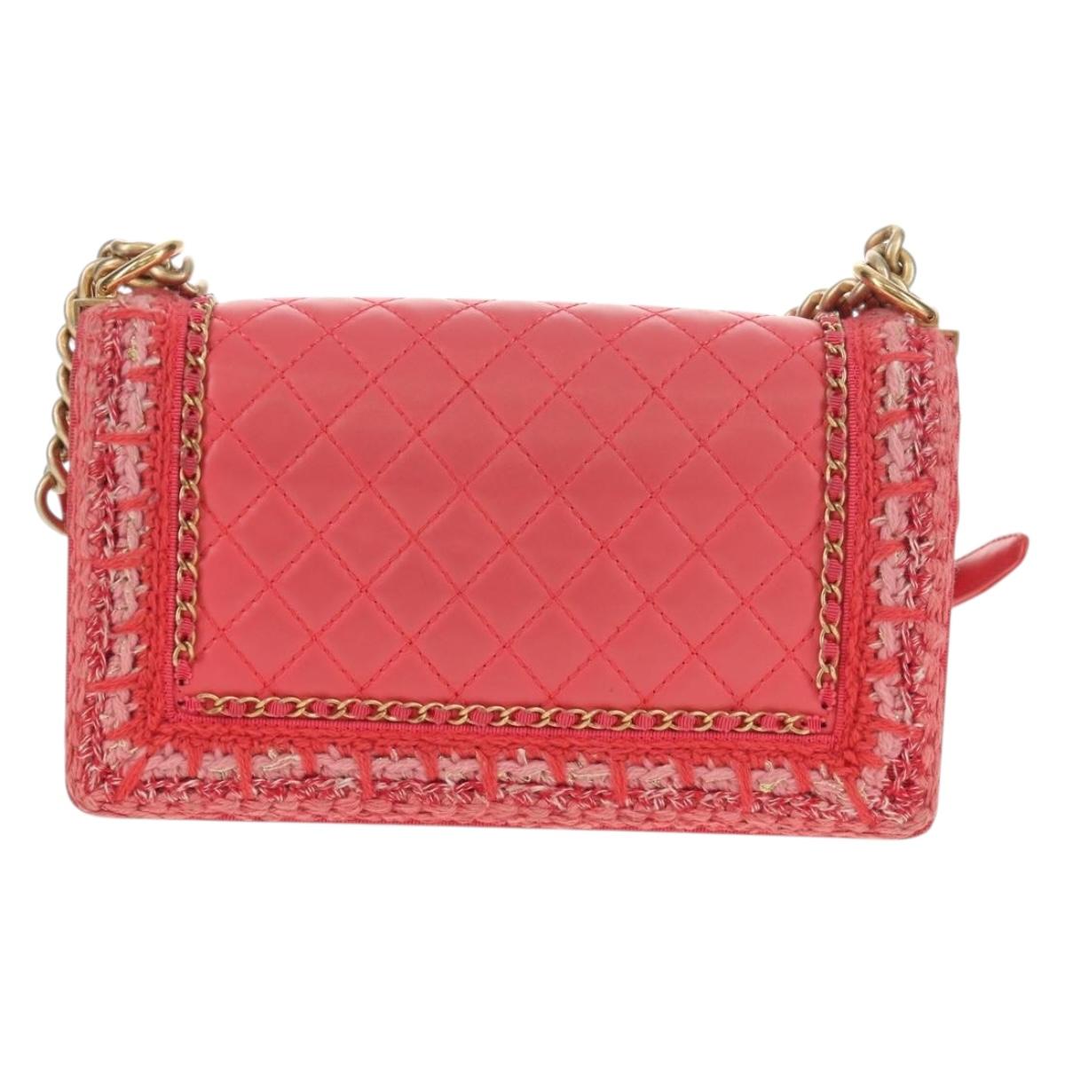 CHANEL Chain Matelasse Boy Chanel Bag Lamb Skin Pink Gold CC Auth 144832AM