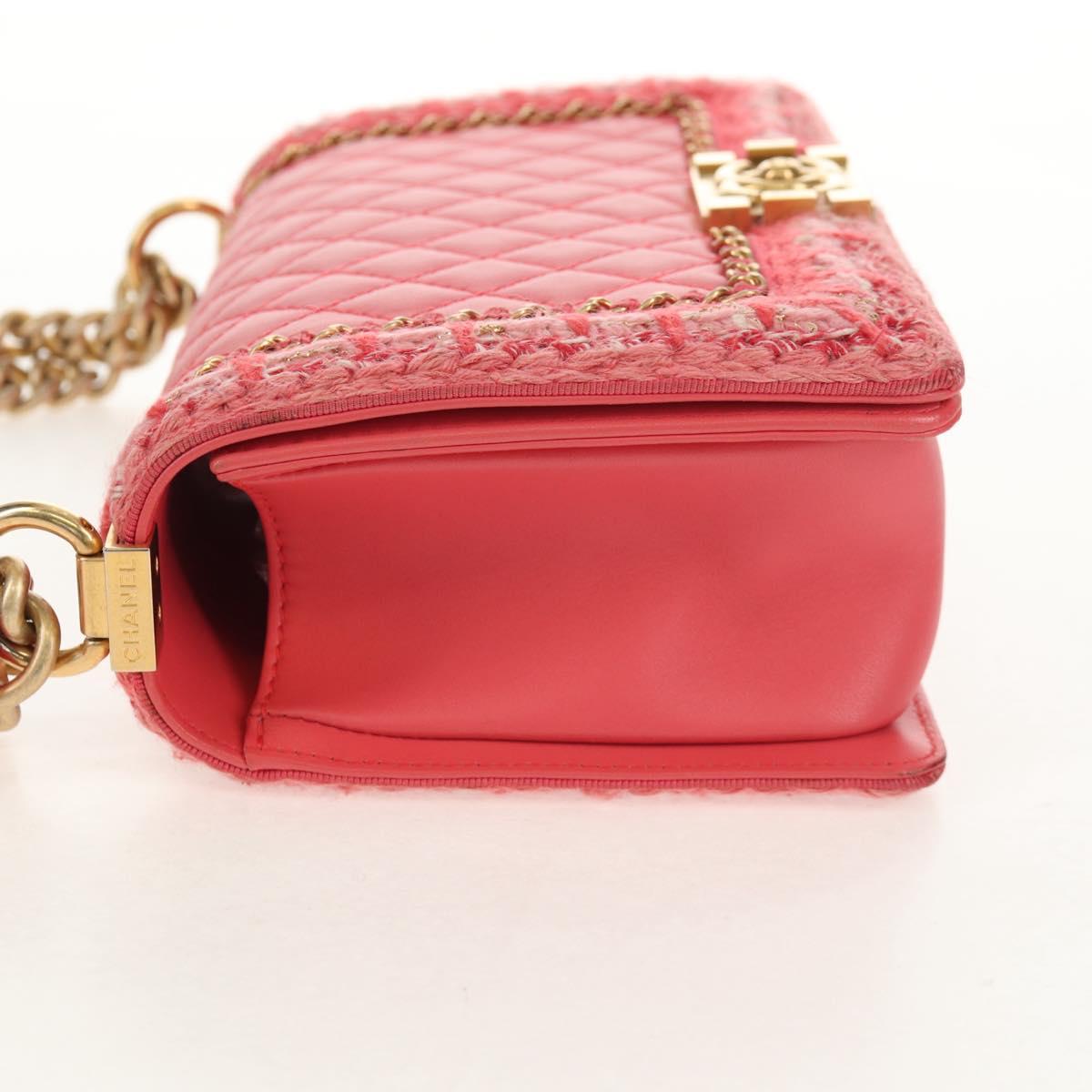 CHANEL Chain Matelasse Boy Chanel Bag Lamb Skin Pink Gold CC Auth 144832AM