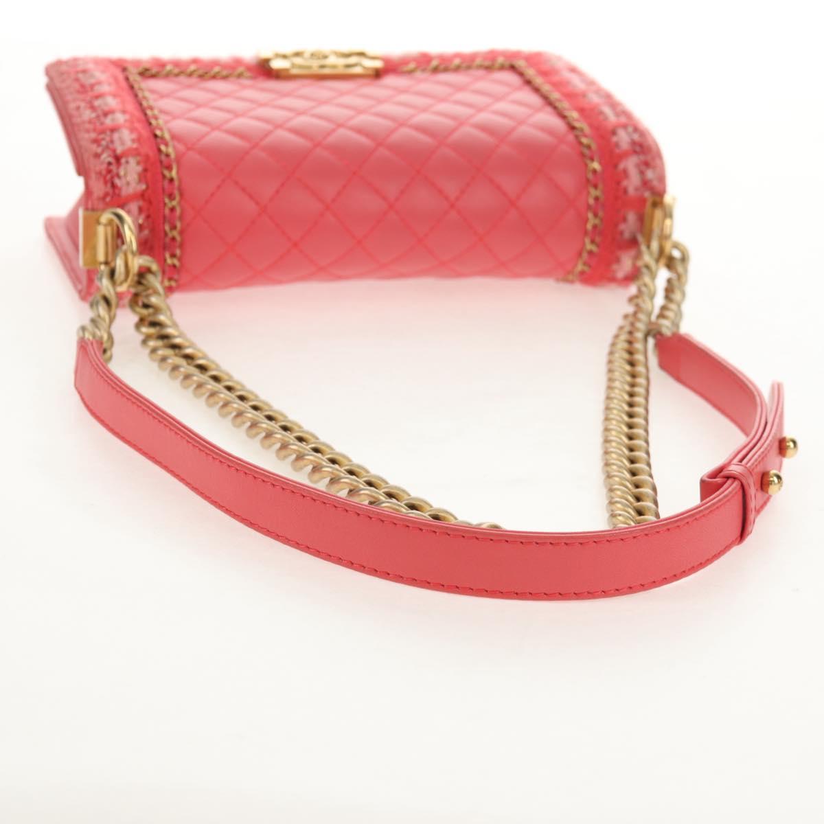 CHANEL Chain Matelasse Boy Chanel Bag Lamb Skin Pink Gold CC Auth 144832AM