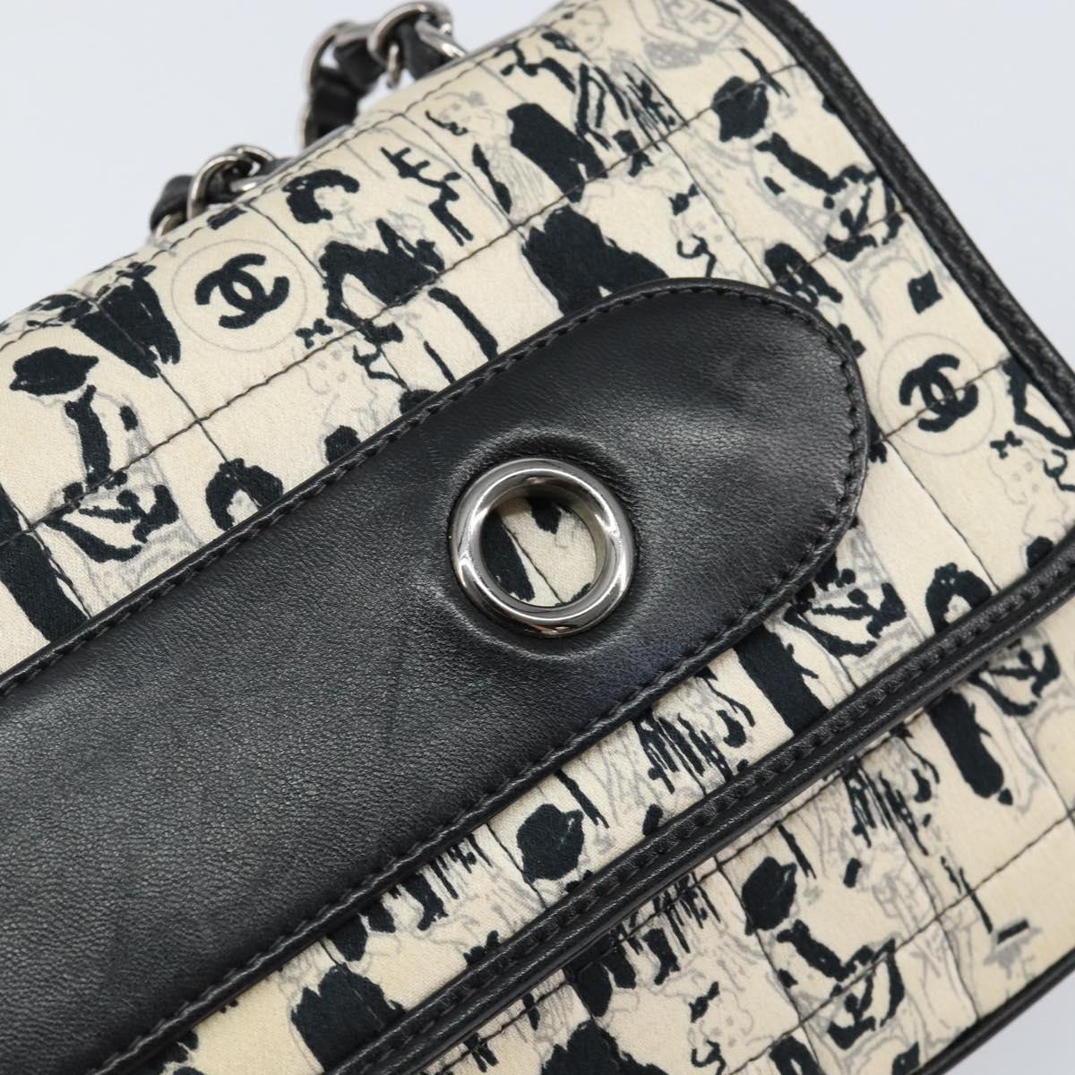 CHANEL Choco Bar Chain Shoulder Bag Satin Black Silver CC Auth 144833V