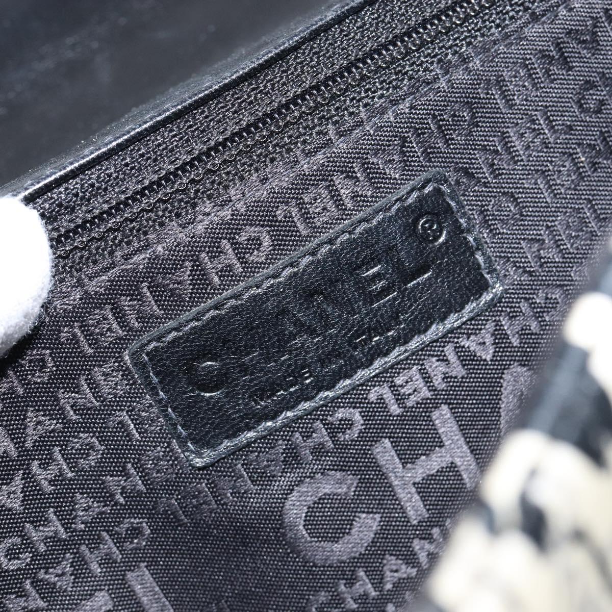 CHANEL Choco Bar Chain Shoulder Bag Satin Black Silver CC Auth 144833V