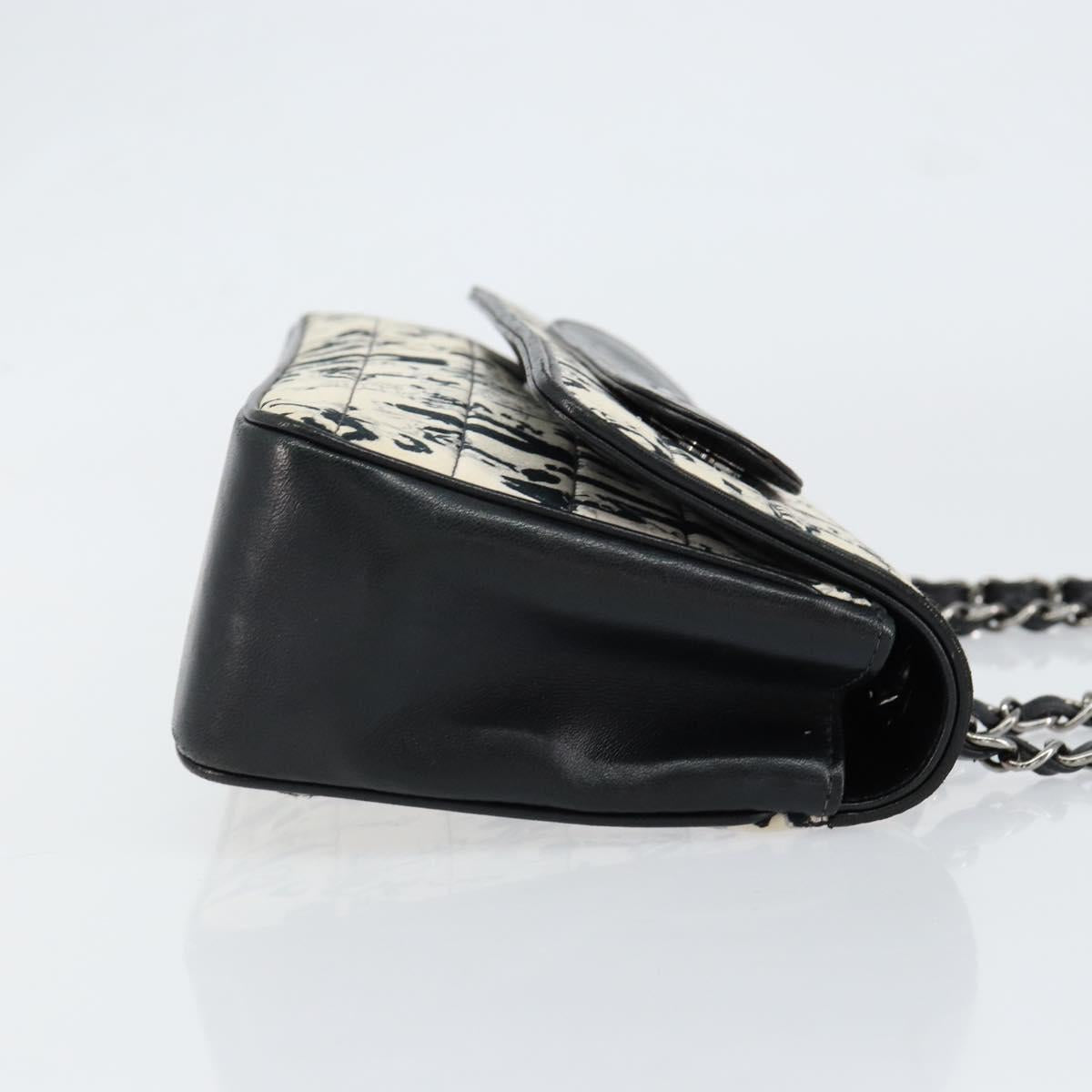 CHANEL Choco Bar Chain Shoulder Bag Satin Black Silver CC Auth 144833V