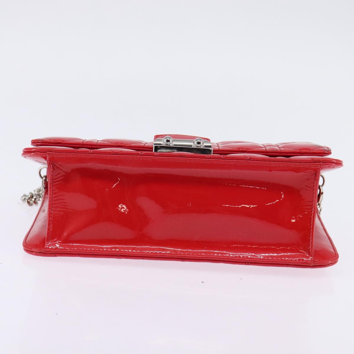 Christian Dior Canage Chain Shoulder Bag Enamel Red Silver Auth 144835