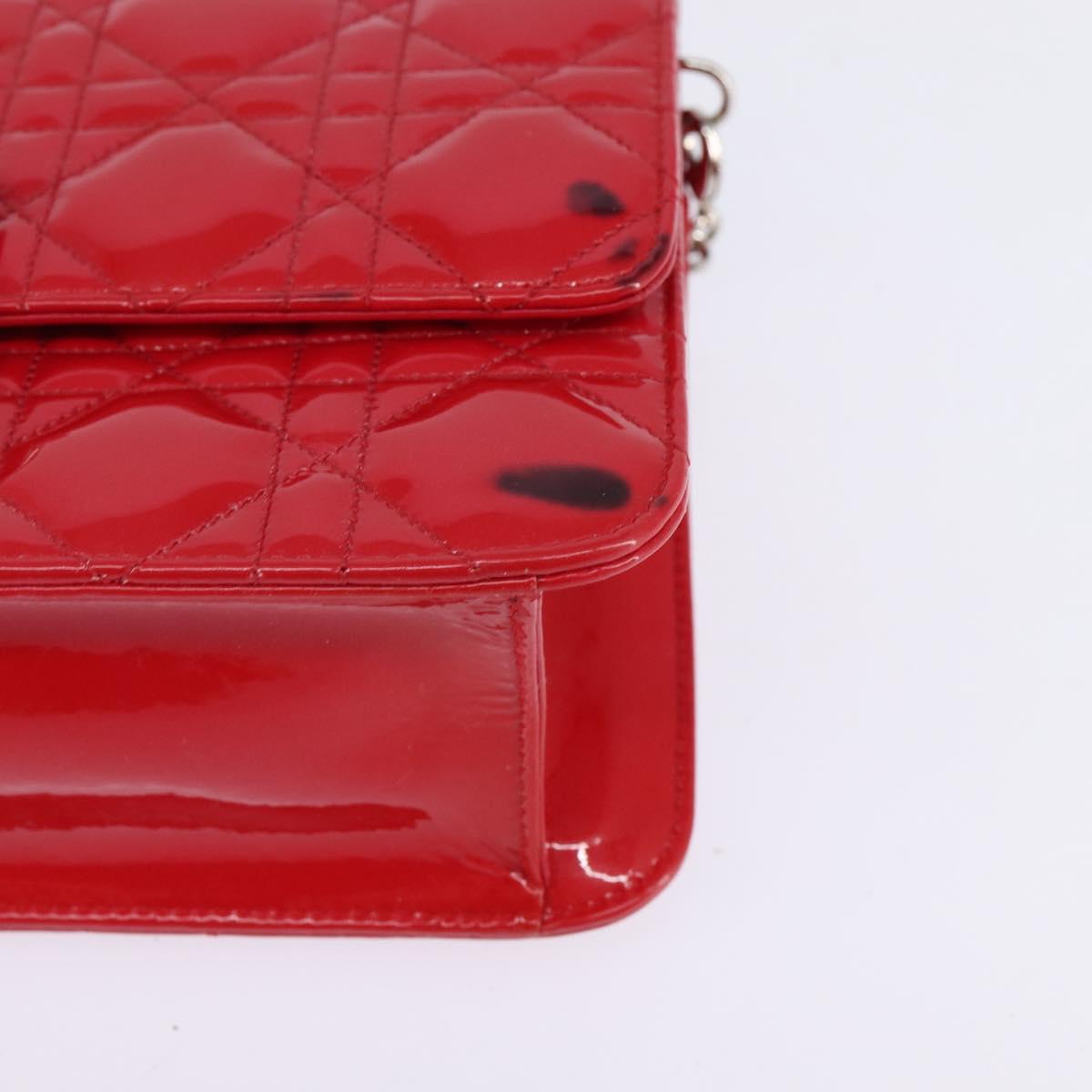Christian Dior Canage Chain Shoulder Bag Enamel Red Silver Auth 144835