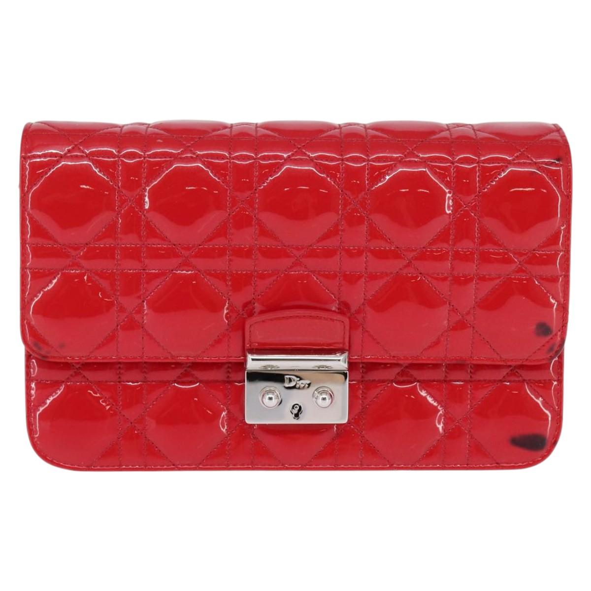 Christian Dior Canage Chain Shoulder Bag Enamel Red Silver Auth 144835