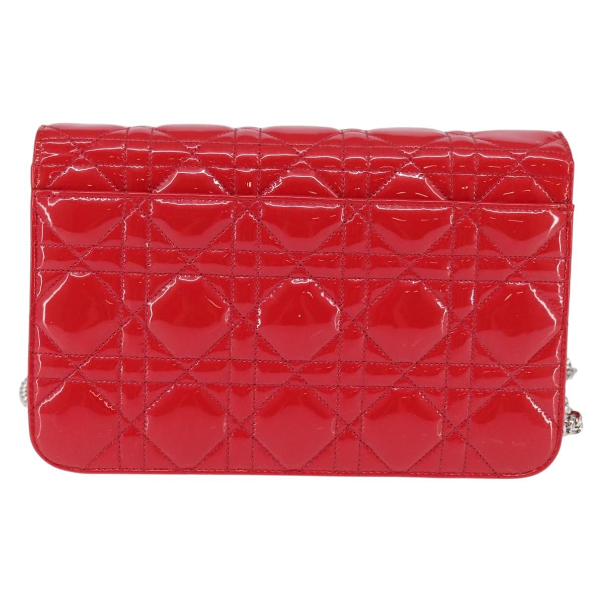 Christian Dior Canage Chain Shoulder Bag Enamel Red Silver Auth 144835