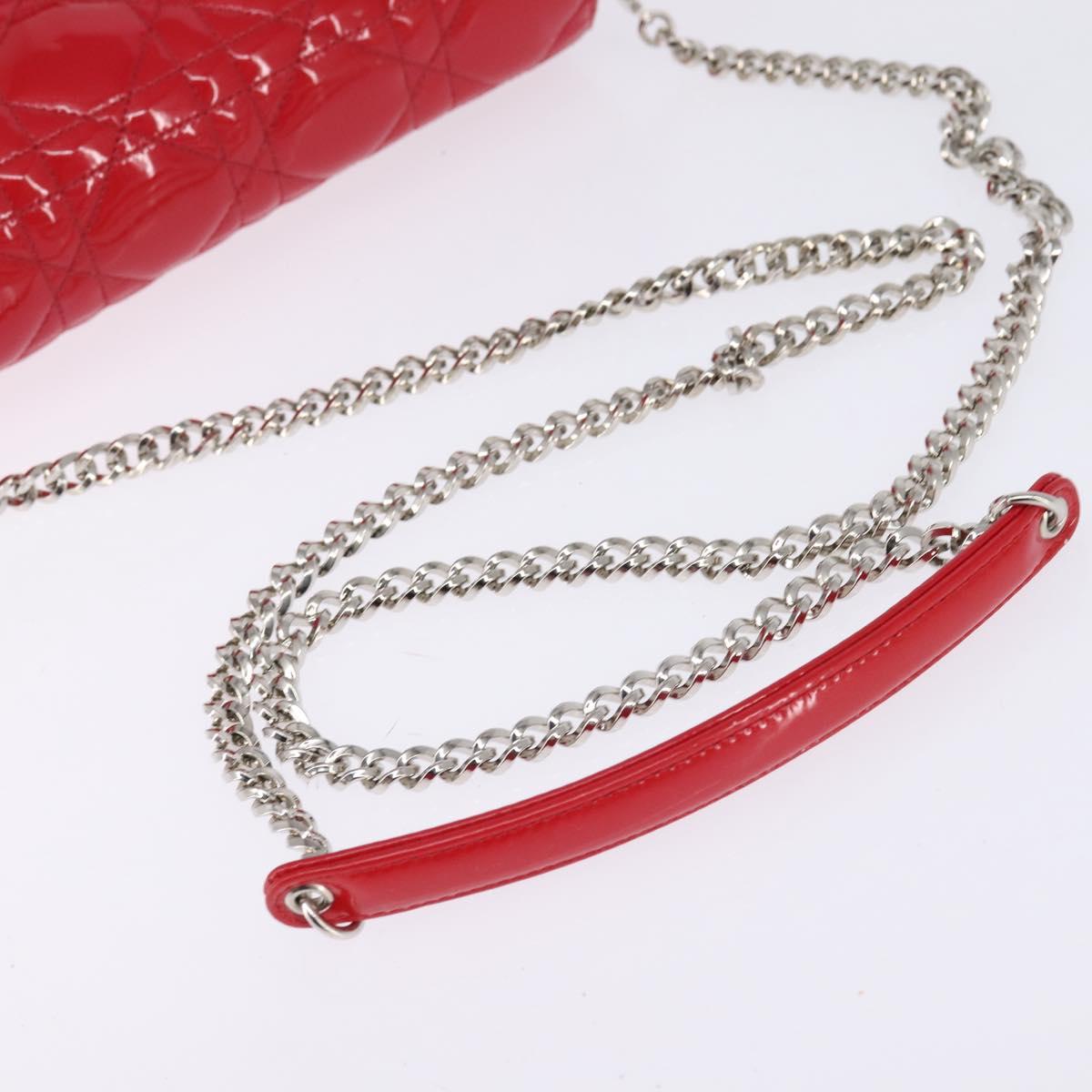 Christian Dior Canage Chain Shoulder Bag Enamel Red Silver Auth 144835