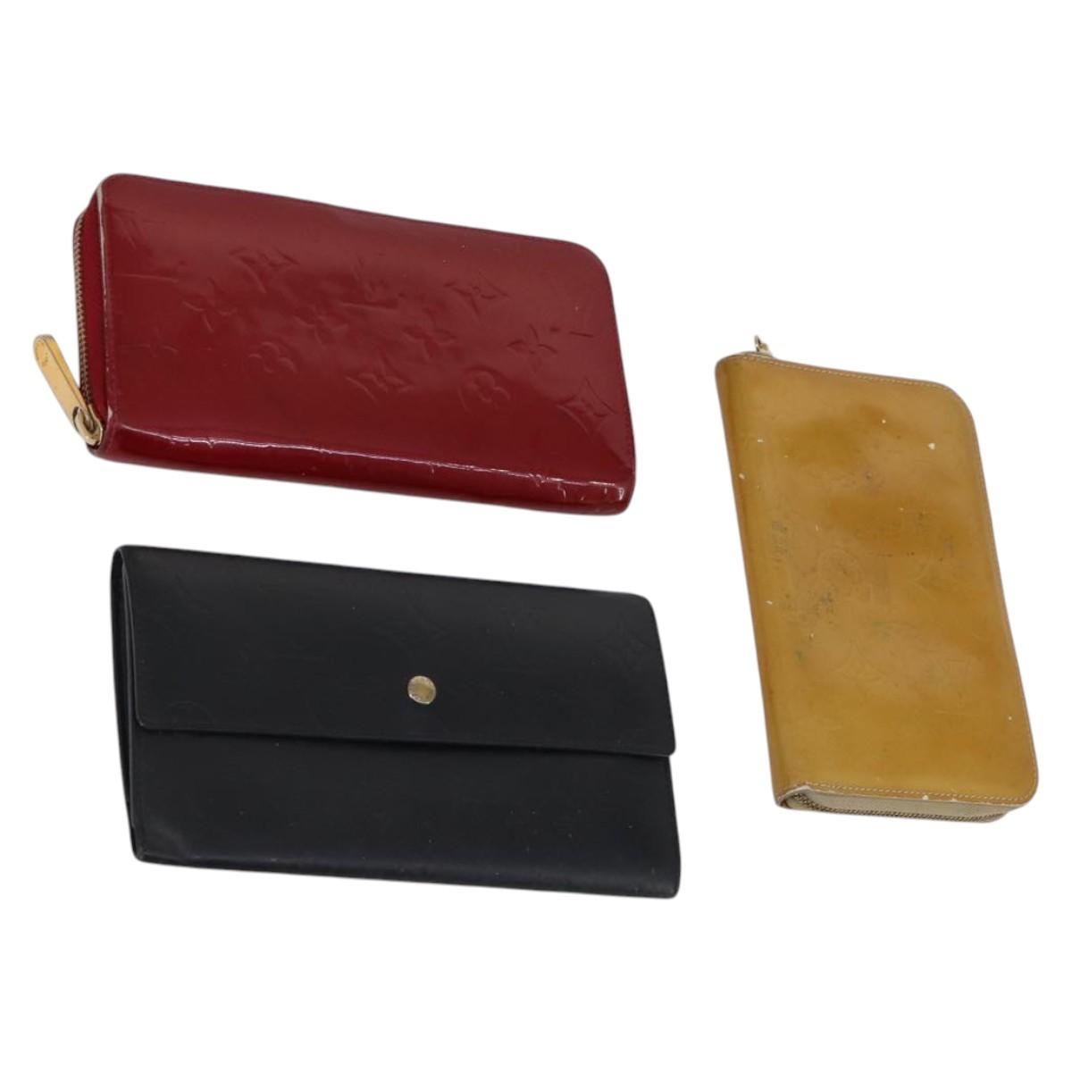 LOUIS VUITTON Monogram Vernis Mat Wallet 3Set Red Beige black LV Auth 144846