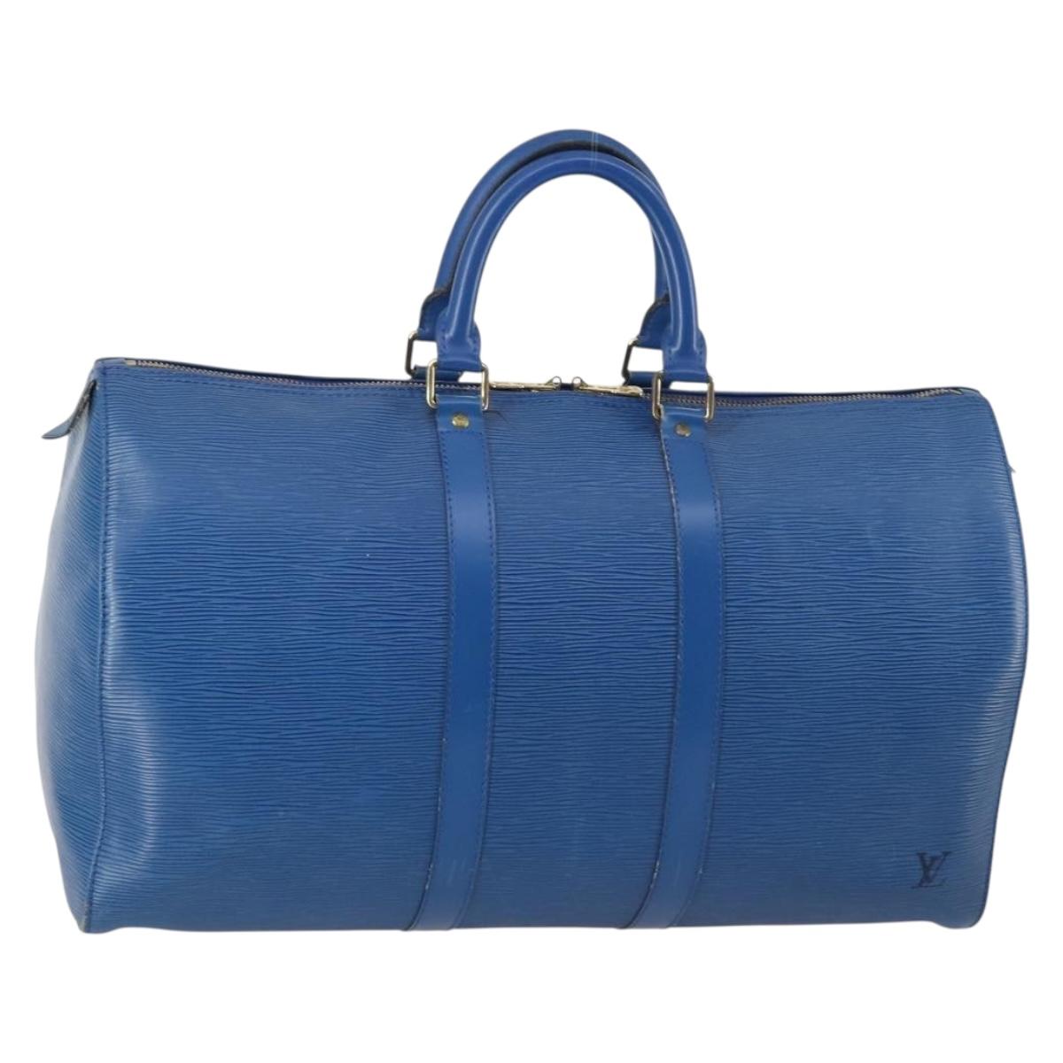 LOUIS VUITTON Epi Keepall 45 Boston Bag Blue M42975 LV Auth 144867