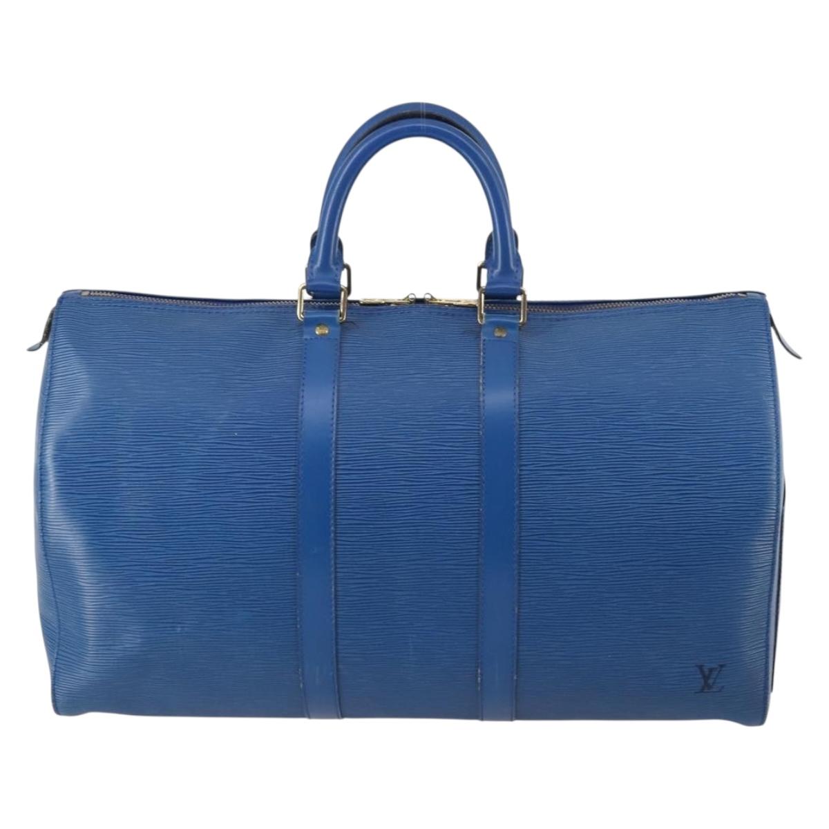 LOUIS VUITTON Epi Keepall 45 Boston Bag Blue M42975 LV Auth 144867