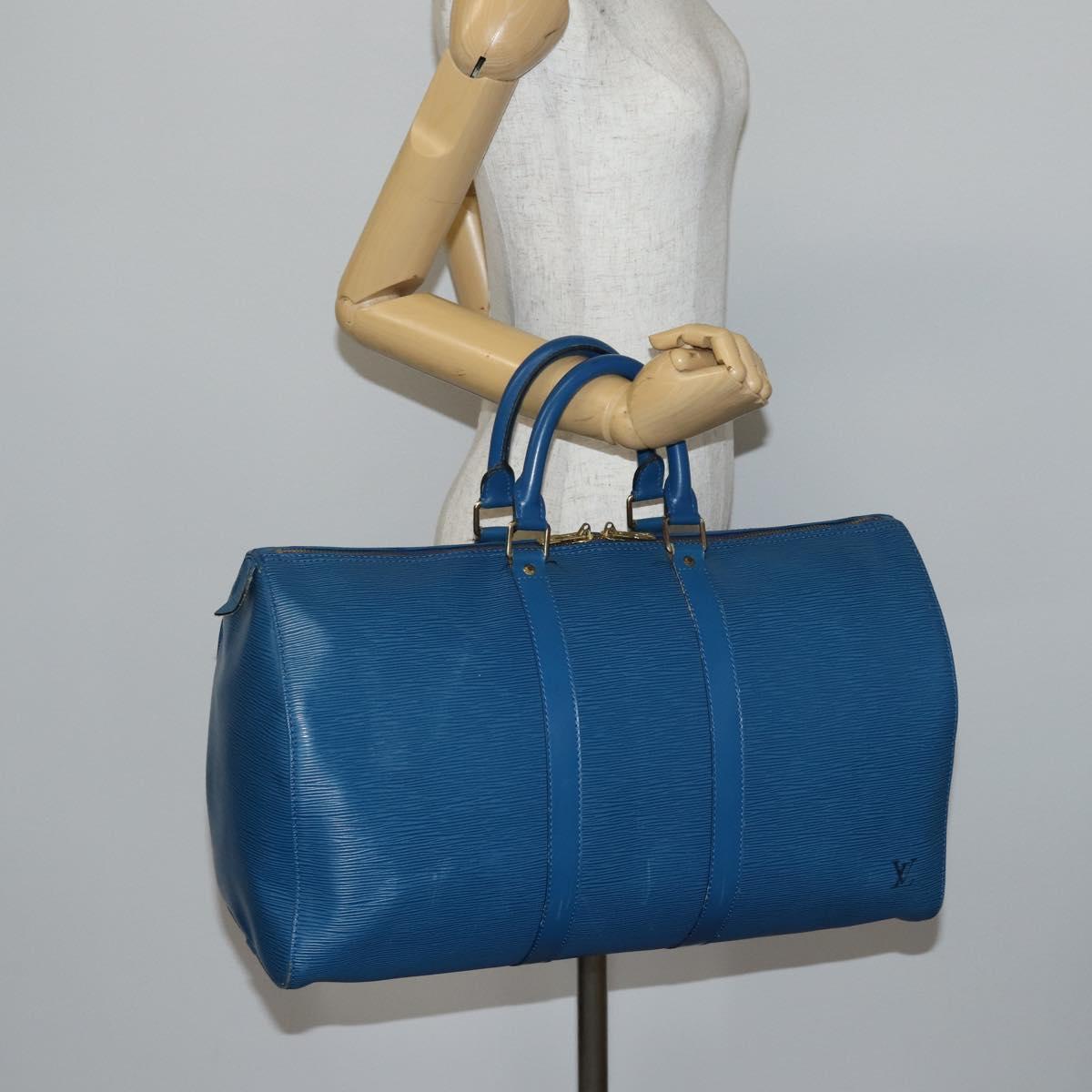 LOUIS VUITTON Epi Keepall 45 Boston Bag Blue M42975 LV Auth 144867
