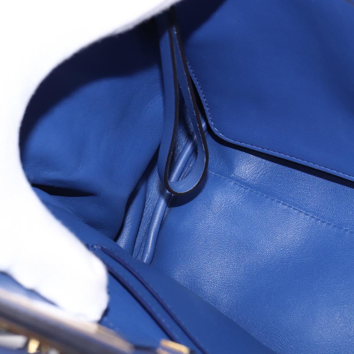 Salvatore Ferragamo Gancini Studio Hand Bag Leather 2way Blue Gold Auth 144870