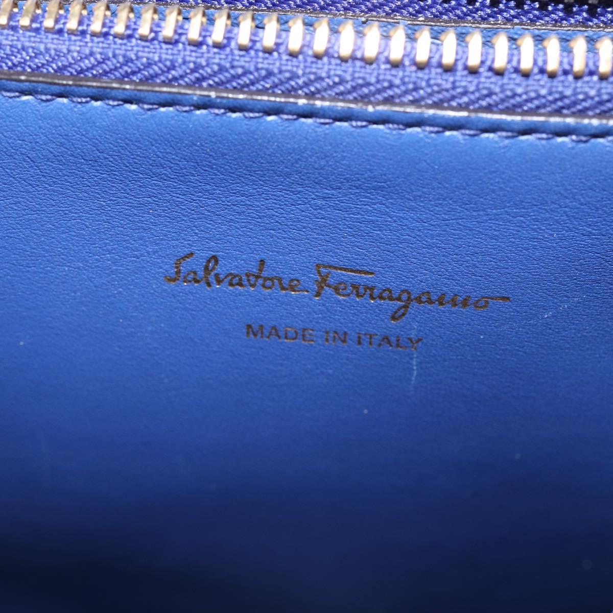 Salvatore Ferragamo Gancini Studio Hand Bag Leather 2way Blue Gold Auth 144870