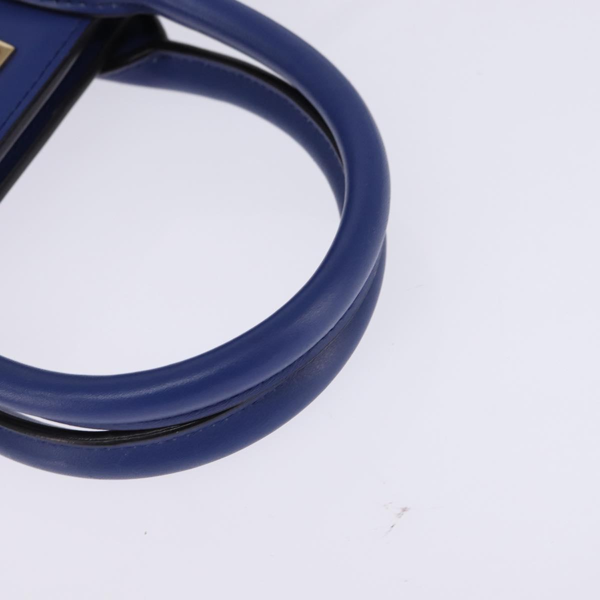 Salvatore Ferragamo Gancini Studio Hand Bag Leather 2way Blue Gold Auth 144870