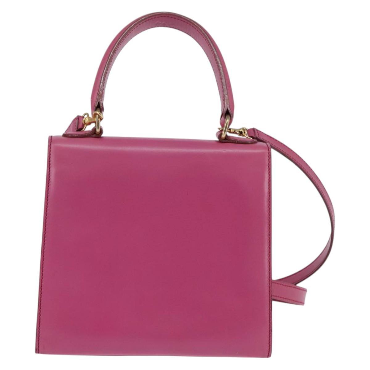 CELINE Hand Bag Leather 2way Pink Gold Auth 144871