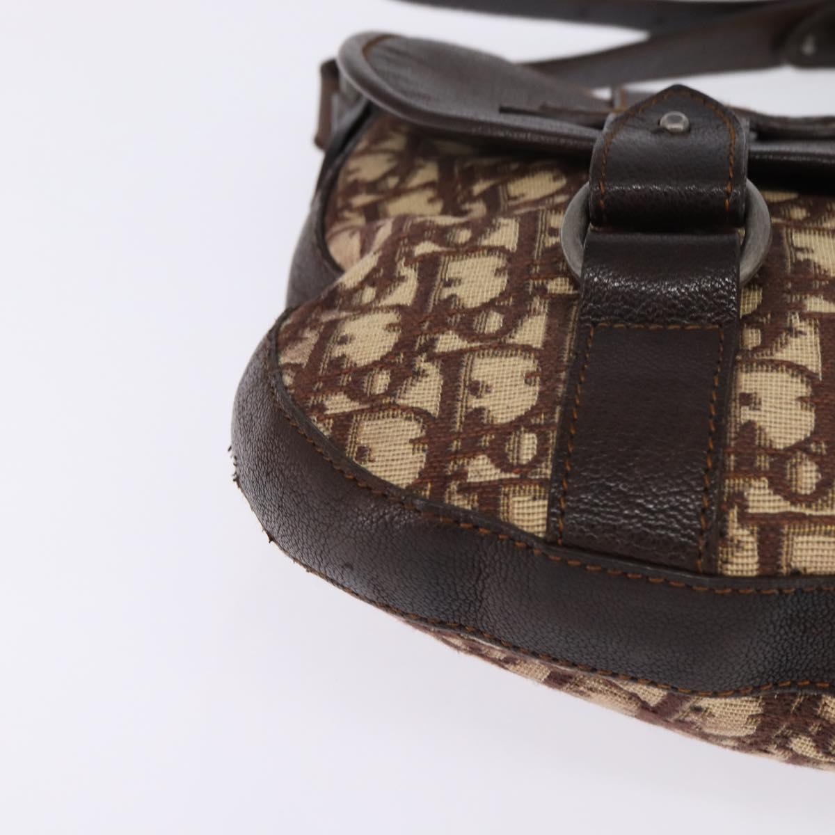 Christian Dior Trotter Canvas Shoulder Bag Brown Silver Auth 144872