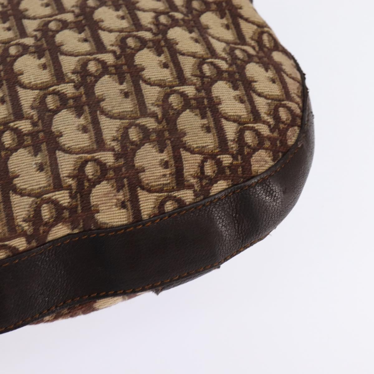 Christian Dior Trotter Canvas Shoulder Bag Brown Silver Auth 144872