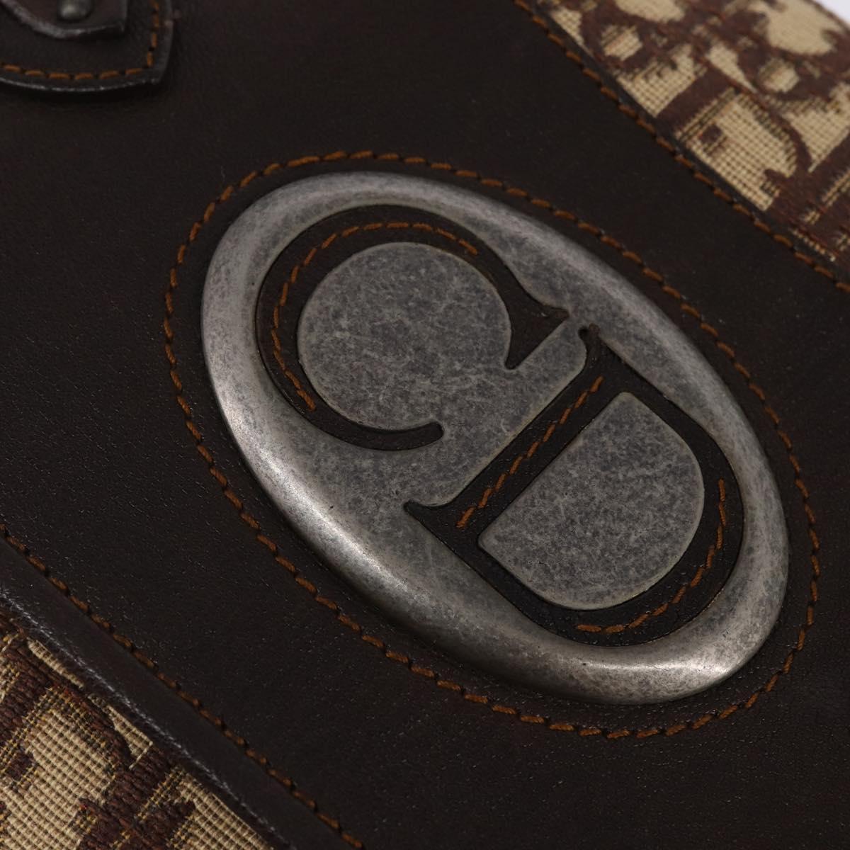 Christian Dior Trotter Canvas Shoulder Bag Brown Silver Auth 144872