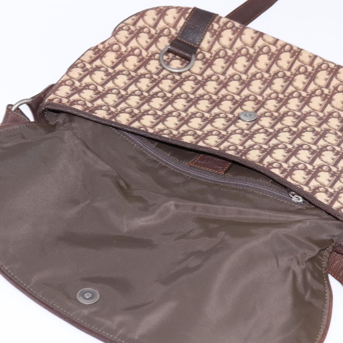 Christian Dior Trotter Canvas Shoulder Bag Brown Silver Auth 144872