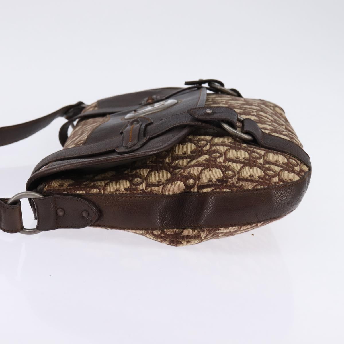 Christian Dior Trotter Canvas Shoulder Bag Brown Silver Auth 144872
