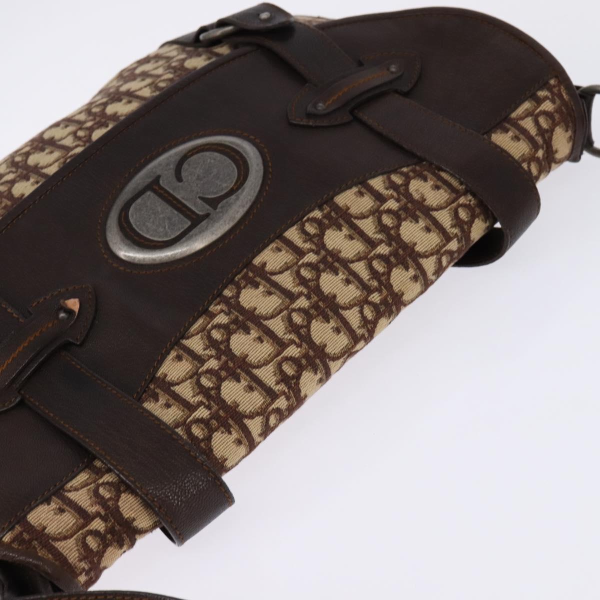 Christian Dior Trotter Canvas Shoulder Bag Brown Silver Auth 144872