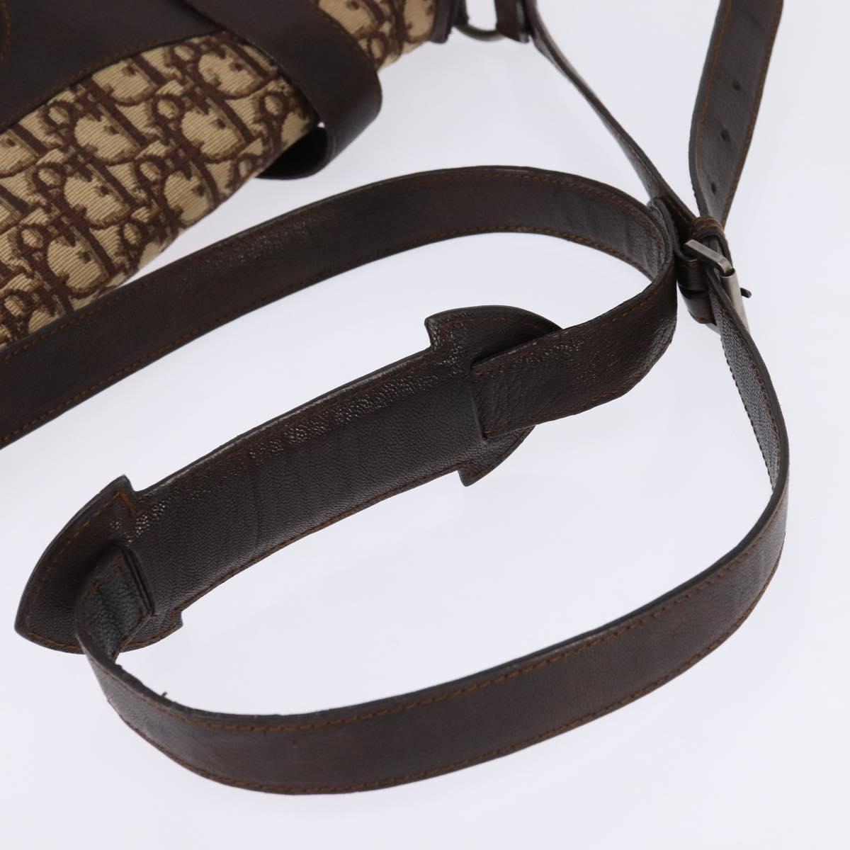 Christian Dior Trotter Canvas Shoulder Bag Brown Silver Auth 144872