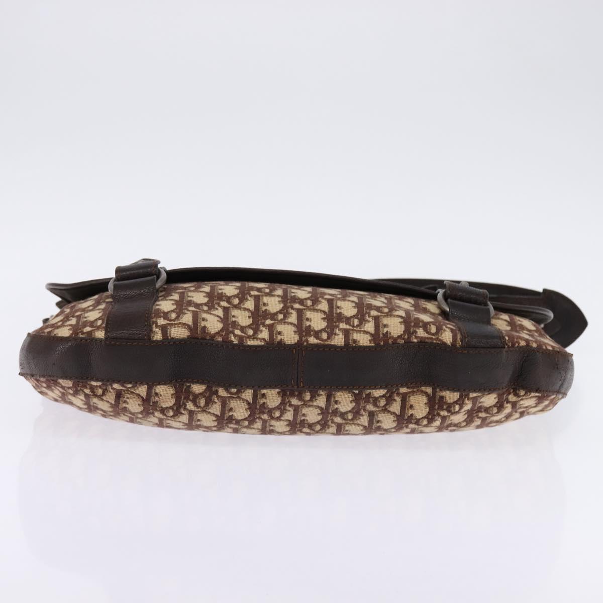 Christian Dior Trotter Canvas Shoulder Bag Brown Silver Auth 144872