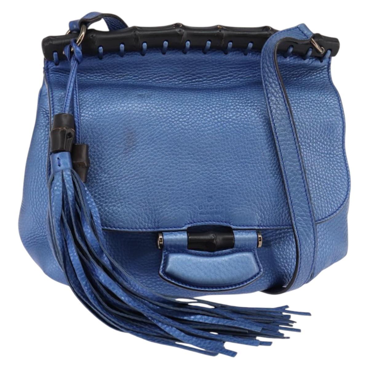 GUCCI Bamboo Shoulder Bag Leather Blue 0525040 347101 Auth 144873