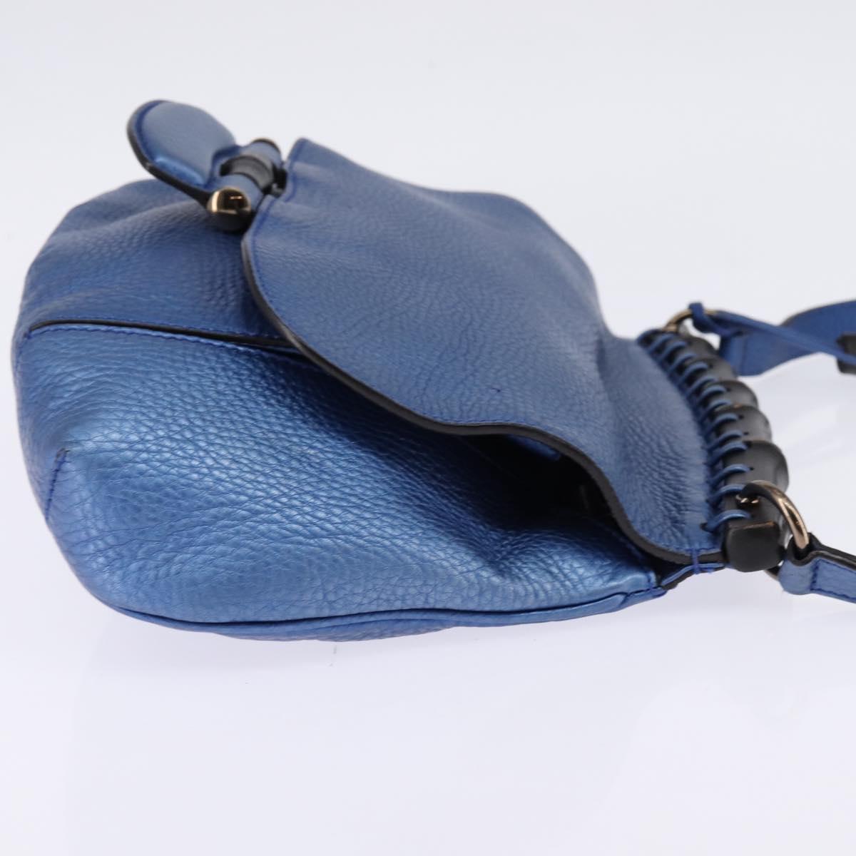 GUCCI Bamboo Shoulder Bag Leather Blue 0525040 347101 Auth 144873