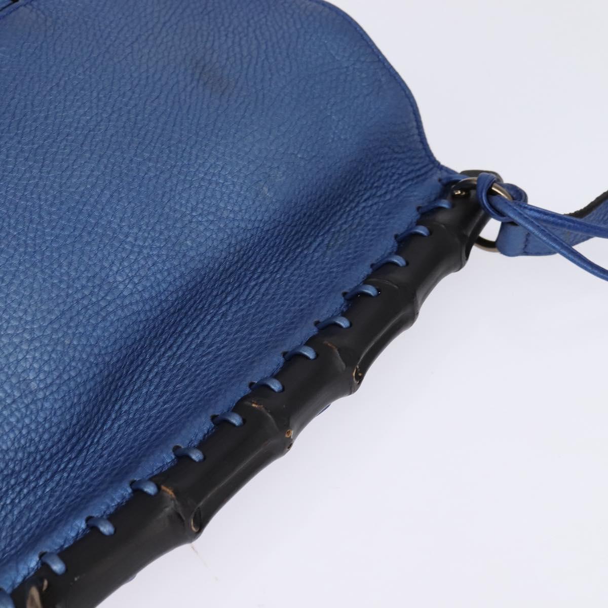 GUCCI Bamboo Shoulder Bag Leather Blue 0525040 347101 Auth 144873