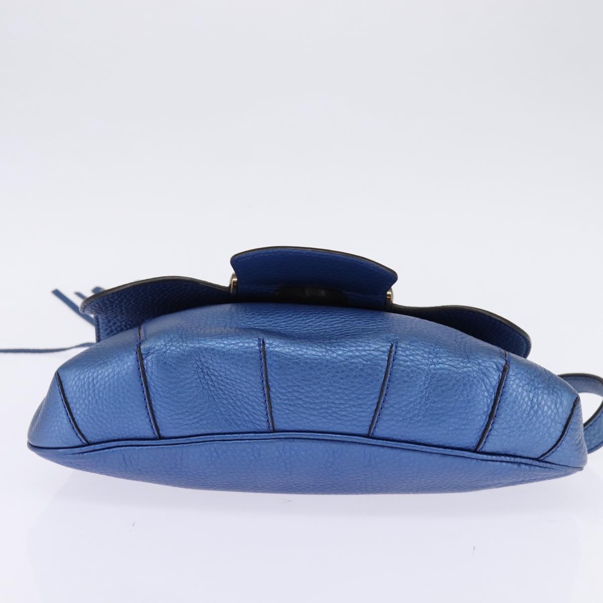 GUCCI Bamboo Shoulder Bag Leather Blue 0525040 347101 Auth 144873