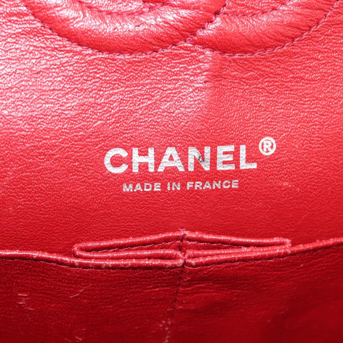 CHANEL Chain Double Flap Matelasse 25 Bag Patent leather Red Silver Auth 144878
