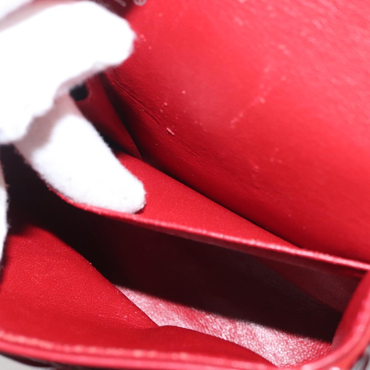 CHANEL Chain Double Flap Matelasse 25 Bag Patent leather Red Silver Auth 144878