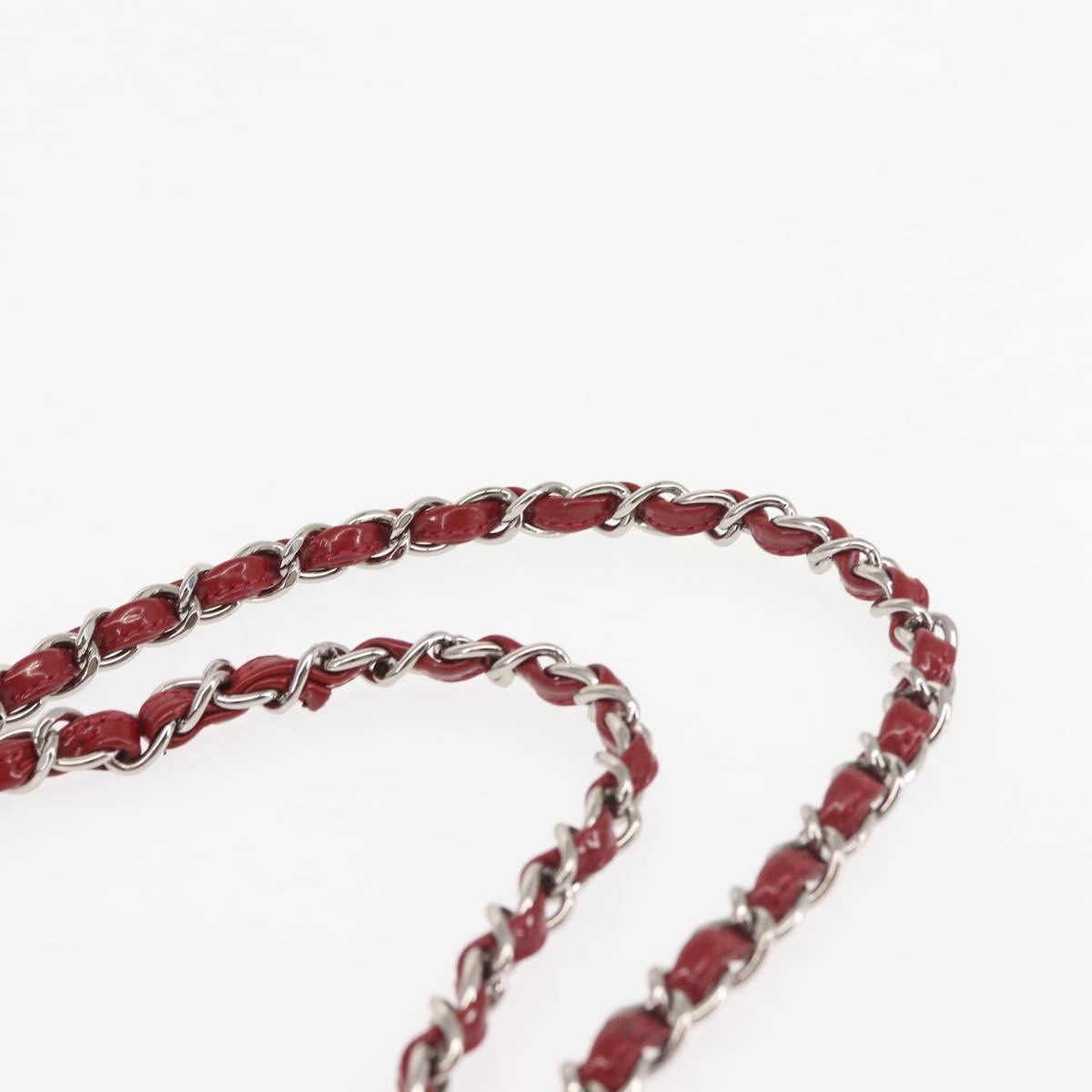 CHANEL Chain Double Flap Matelasse 25 Bag Patent leather Red Silver Auth 144878