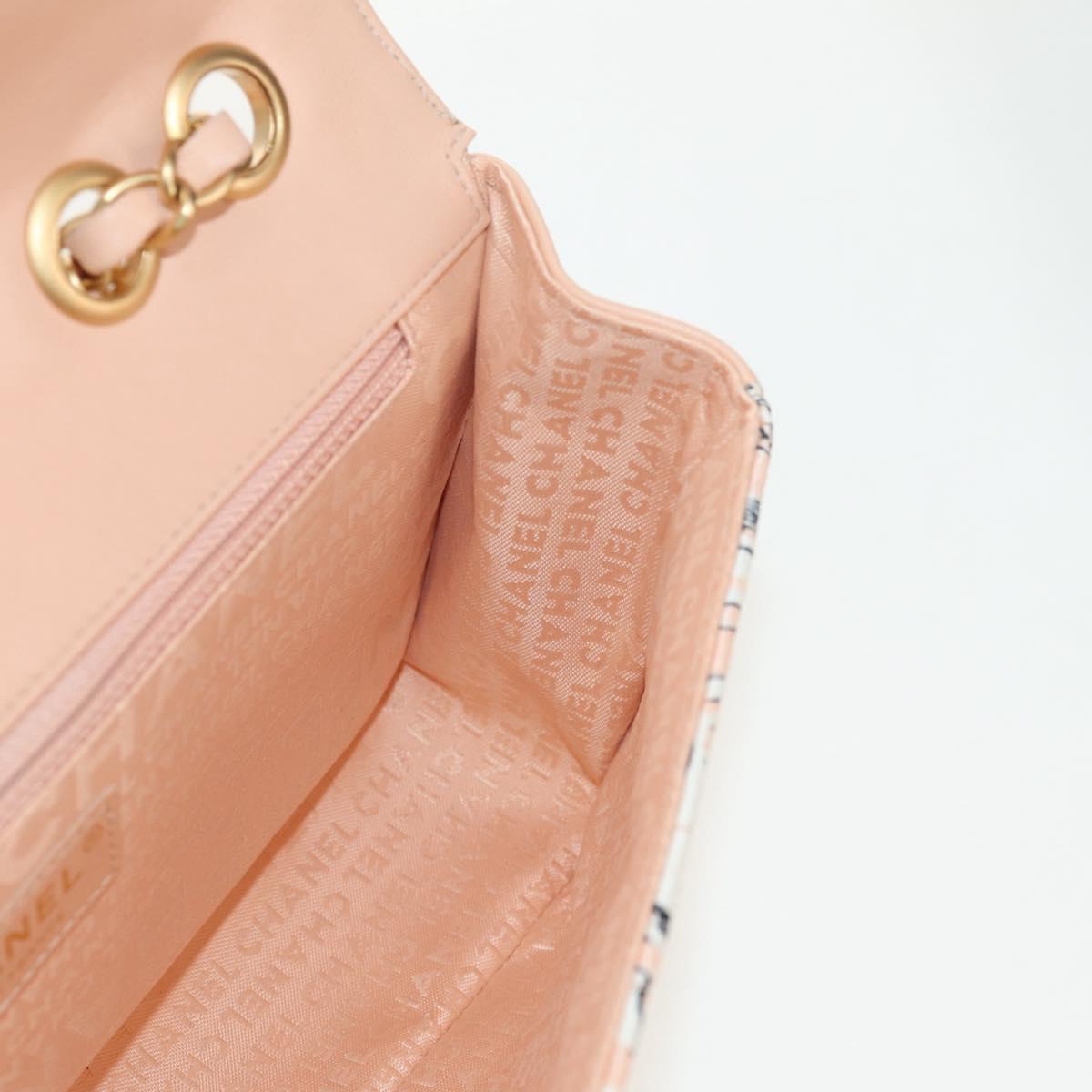 CHANEL Choco Bar Chain Shoulder Bag Silk Pink Gold CC Auth 144881SAV