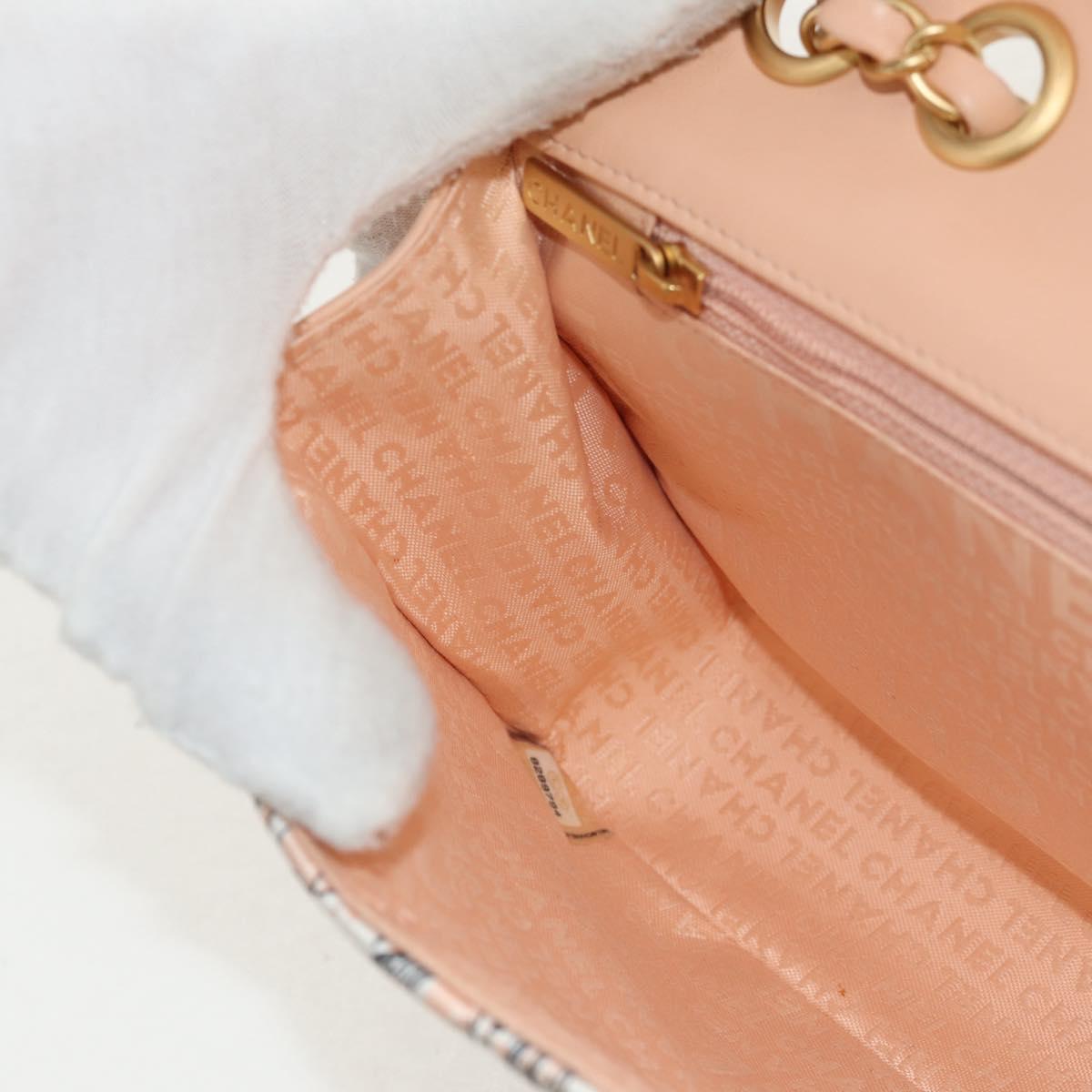 CHANEL Choco Bar Chain Shoulder Bag Silk Pink Gold CC Auth 144881SAV