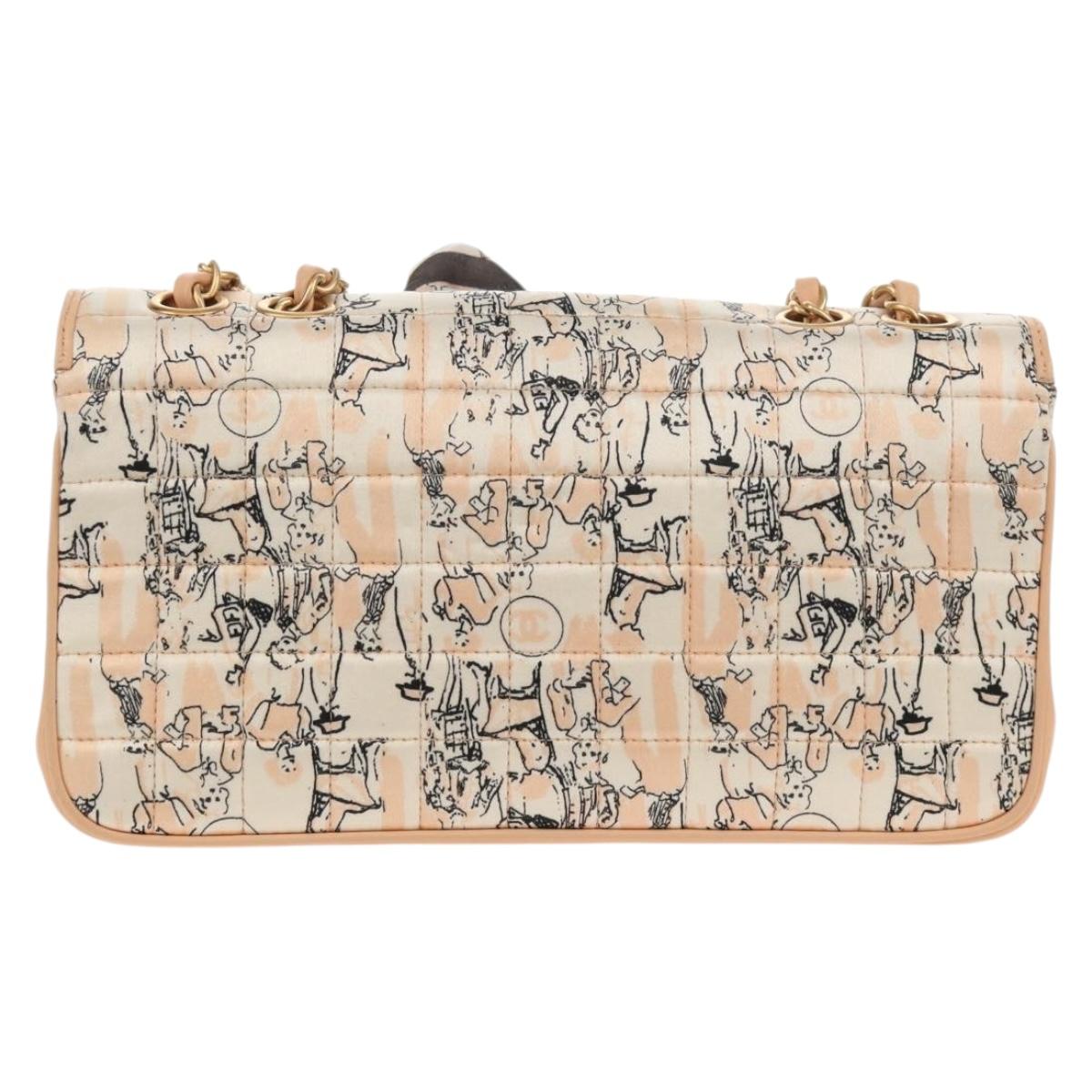 CHANEL Choco Bar Chain Shoulder Bag Silk Pink Gold CC Auth 144881SAV