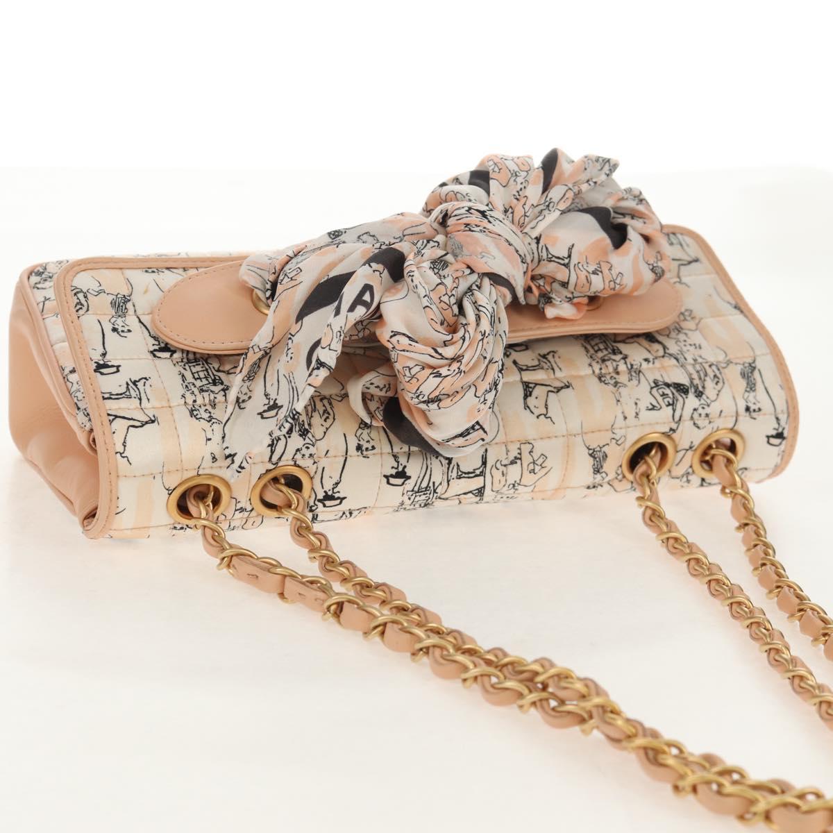 CHANEL Choco Bar Chain Shoulder Bag Silk Pink Gold CC Auth 144881SAV